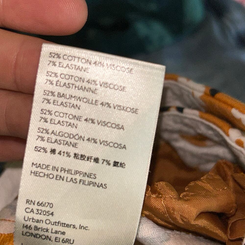 Anthropologie slim straight pants orange black and white floral pattern size 4 - Picture 7 of 10